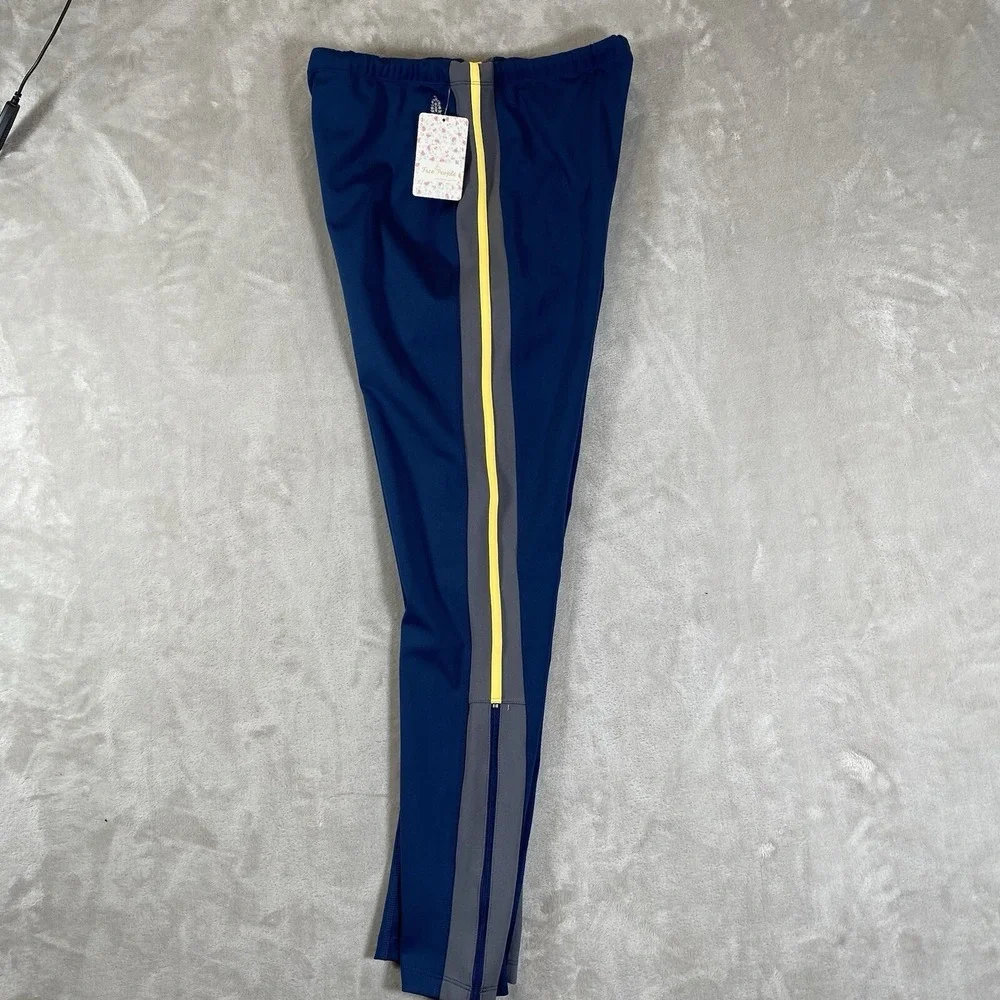 Free People Pants L Movement Blue Yellow Striped PullOn Ankle Zip Athletic NEW